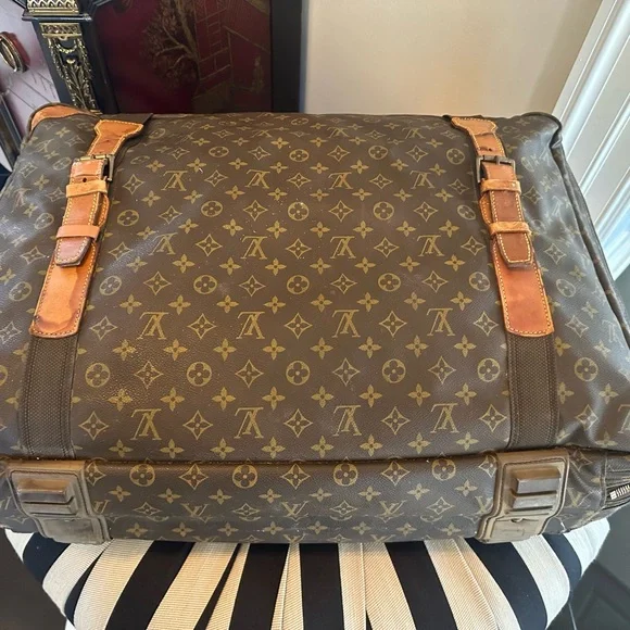 Louis Vuitton Brown Monogram Travel Bag with Leather Trim